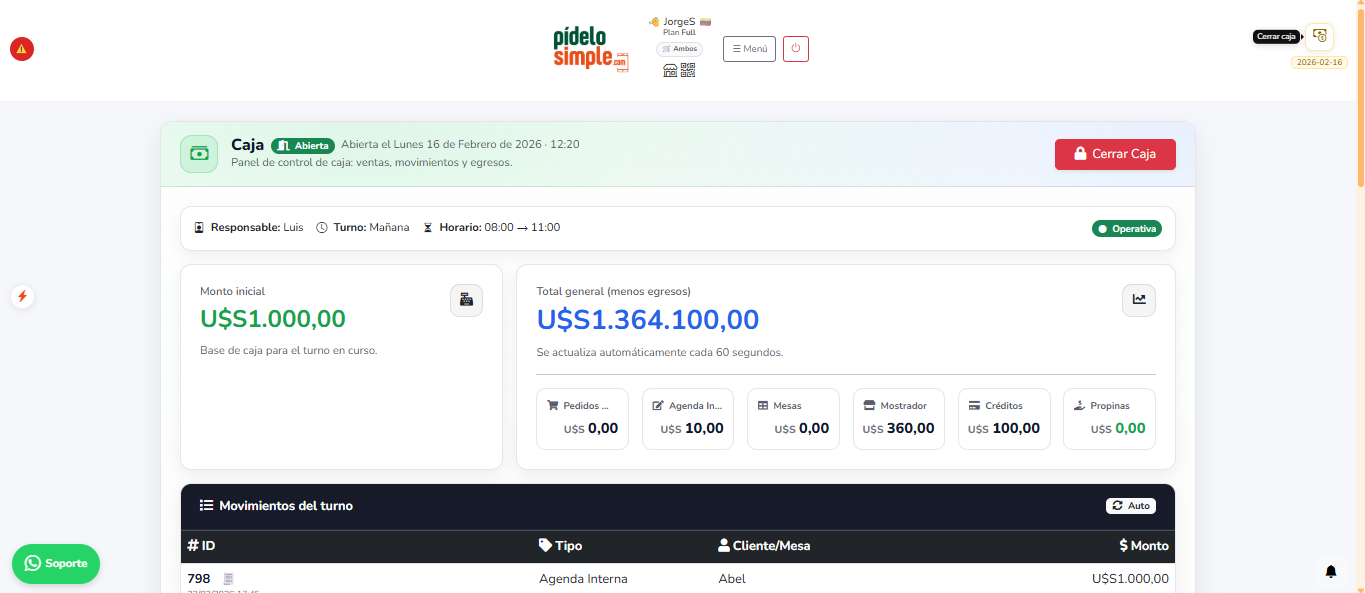 Caja: apertura, cierre y arqueo