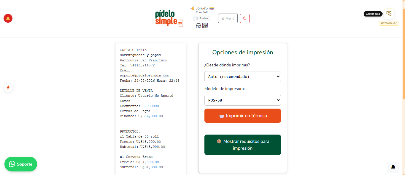 Ticket y comanda: impresión